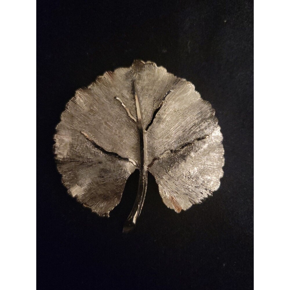 Vintage Signed BSK Silver Tone Leaf Brooch Pin Cut Stem 2” B Steinberg Kaslo